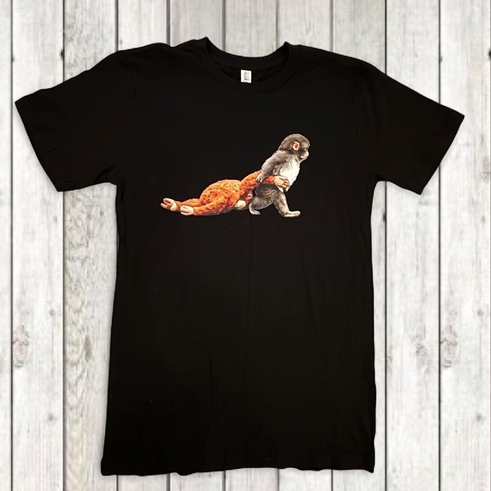 Punch Monkey Viral Meme T Shirt Black Orangutan Plush Graphic Unisex Small